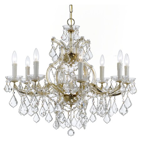 10 Light Polished Brass Crystal Chandelier Draped In Clear Hand Cut Crystal 10 Light Polished Brass Crystal Chandelier Draped In Clear Hand Cut Crystal